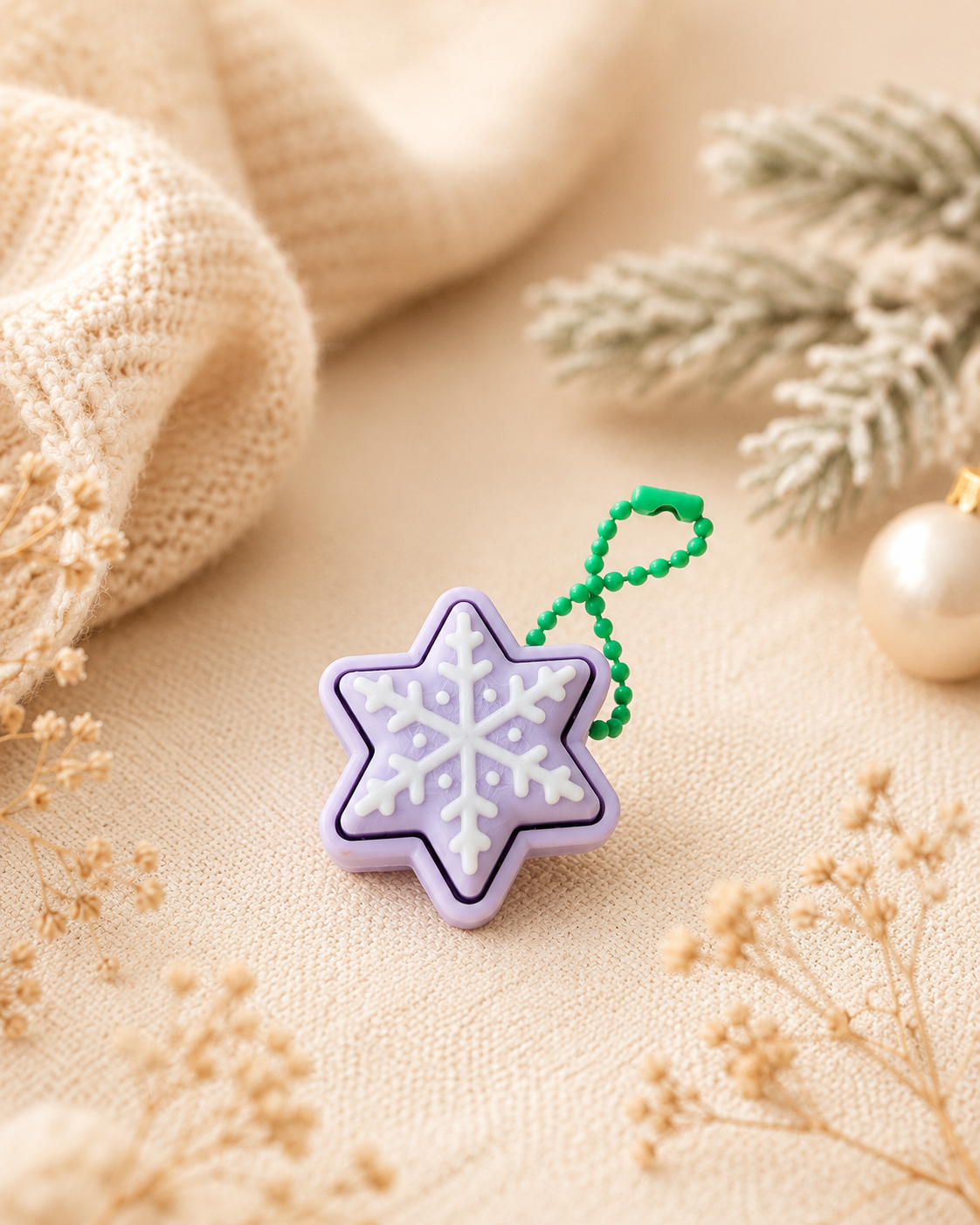 Schneeflocken-Clicker mit Kugelkette – winterlicher 3D-gedruckter Anhänger