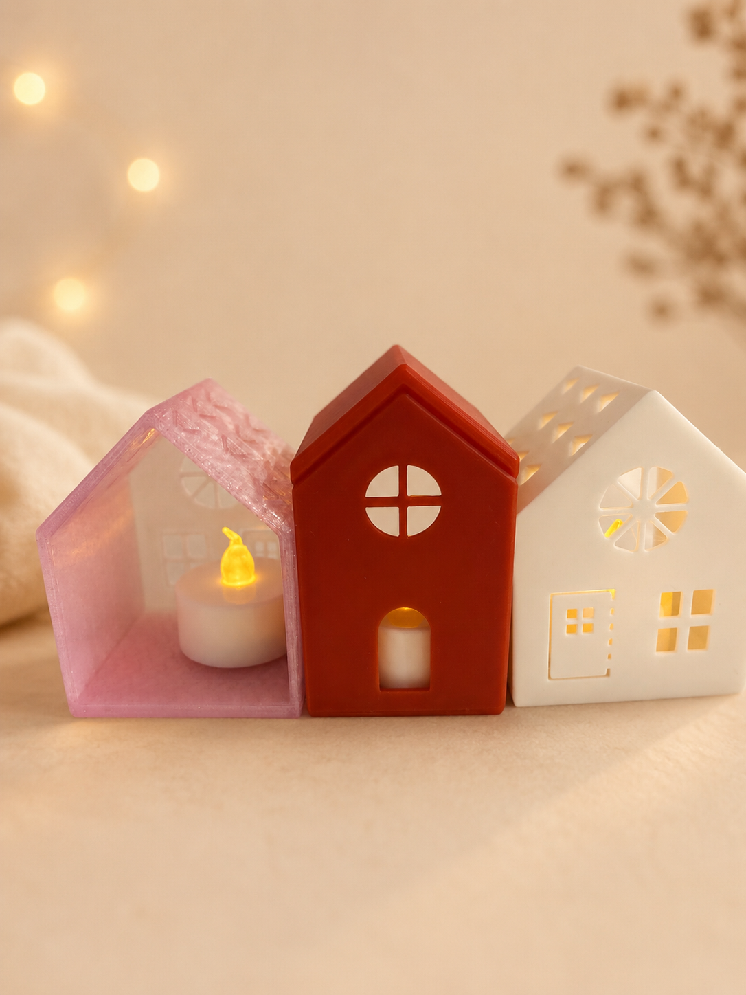 🏠✨ Tealight House Set – 3-piece Luminous Village incl. LED lights